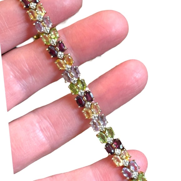 Multicolor Gemstone DBJ Sterling silver 925 gold plt Bracelet peridot garnet - Picture 2 of 7